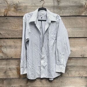 Van Heusen Men's White Striped Long Sleeve Button Down Shirt Size 17.5